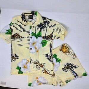 Vintage Aloha Kids Hawaiin Shirt and Shorts Set Tropical‎ Vacation Summer